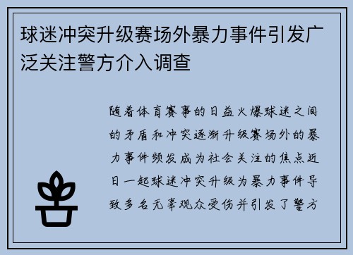 球迷冲突升级赛场外暴力事件引发广泛关注警方介入调查
